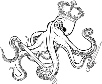 vector illustration of monochrome octopus on white background