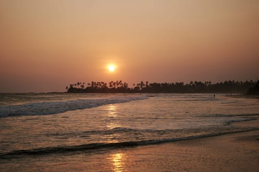 Sunset on the ocean in Sri Lanka. High quality photo