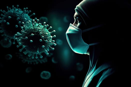 Virus, non-cellular infectious agent, bacteria resposible influenza dangerous flu strain pandemic. Microscope. corona virus disease Viruses in infected organism , viral disease epidemic.