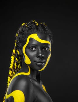 The Art Face. How To Make A Mixtape Cover Design - Download High Resolution Picture with Black and yellow body paint on african woman for your Music Song. Create Album Template with Creative Image