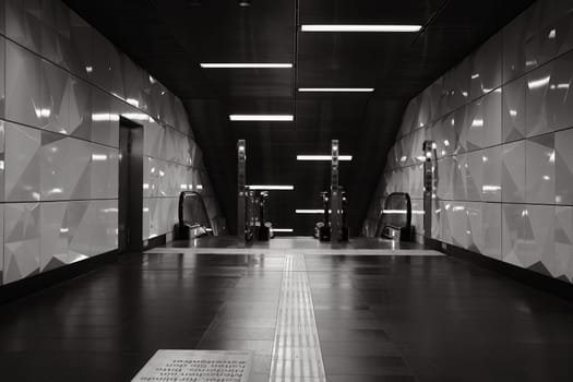 Grayscale shot of a subway station Heinrich-Heine Allee in Duesseldorf, Germany