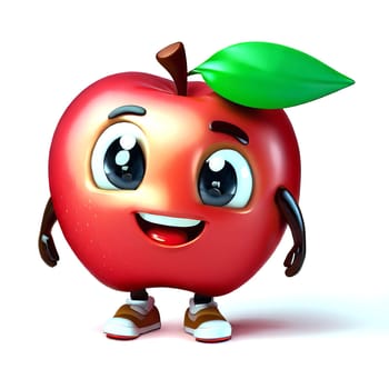 Cute cartoon 3d character of smiling red ripe apple, digitally generated illustration