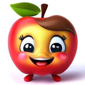 Cute cartoon 3d character of smiling red ripe apple, digitally generated illustration