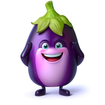 Cute cartoon 3d character of smiling ripe eggplant, digitally generated illustration