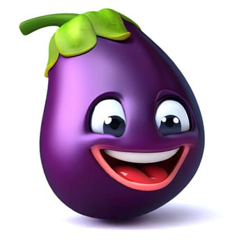 Cute cartoon 3d character of smiling ripe eggplant, digitally generated illustration