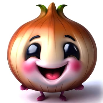 Cute cartoon 3d character of smiling ripe onion, digitally generated illustration