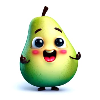 Cute cartoon 3d character of smiling green ripe pear, digitally generated illustration