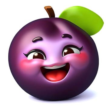 Cute cartoon 3d character of smiling ripe plum, digitally generated illustration