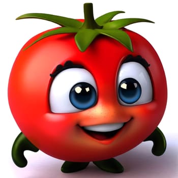 Cute cartoon 3d character of smiling red ripe tomato, digitally generated illustration