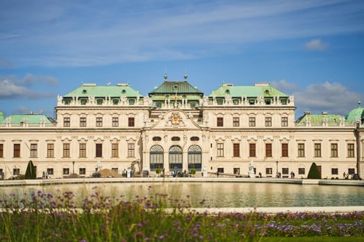 Vienna, Austria - 12.10.2022: Belvedere Palace Complex is a summer residence of Prince Eugene of Savoy. Today, the palace houses the National Gallery of Austria.