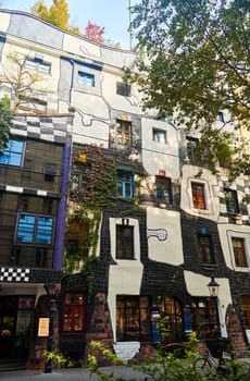 Vienna, Austria - 10.14.2022: View of the Hundertwasser Art Museum in Vienna. High quality photo