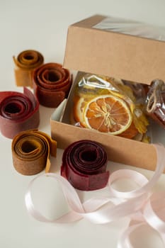 Gift set of various fruits - candied fruits. Dessert is a gift.