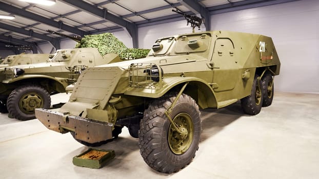 Kubinka, Moscow region, Russia - November 13, 2022: Russian six-wheeled armored personnel carrier BTR 152. Museum of Tanks and Armored Vehicles in Patriot Park