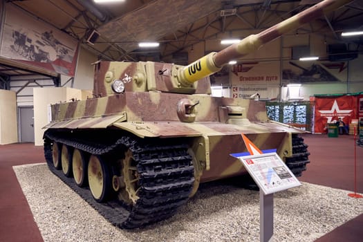 Kubinka, Moscow region, Russia - November 13, 2022: German heavy tank Tiger I in the museum of armored vehicles