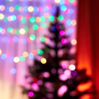 Interior of a room decorated for Christmas, blurry and defocused view