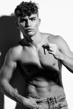 man stylish model studio body healthy fit bodybuilding background adult fashion beauty caucasian torso fitness