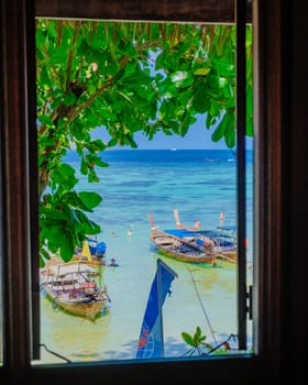 Koh Lipe Island Southern Thailand view from the window with turqouse colored ocean and white sandy beach at Ko Lipe.