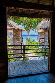 Koh Lipe Island Southern Thailand view from the window with turqouse colored ocean and white sandy beach at Ko Lipe.