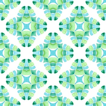 Medallion seamless pattern. Green imaginative boho chic summer design. Watercolor medallion seamless border. Textile ready positive print, swimwear fabric, wallpaper, wrapping.