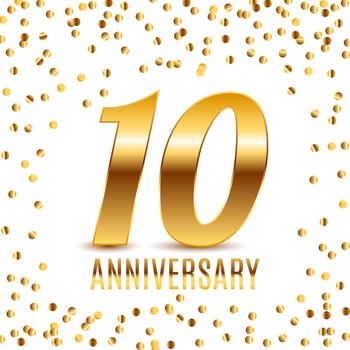 Celebrating 10 Anniversary emblem template design with gold numbers poster background. Vector Illustration EPS10