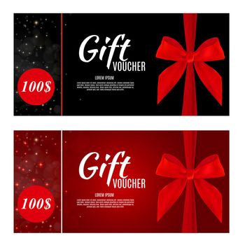 Luxury Members, Gift Card Template for a festive gift card, coupon and certificate with ribbons and gift box for your Business Vector Illustration EPS10