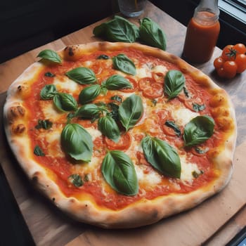 Fresh Homemade Italian Pizza Margherita with buffalo mozzarella and basil. High quality photo