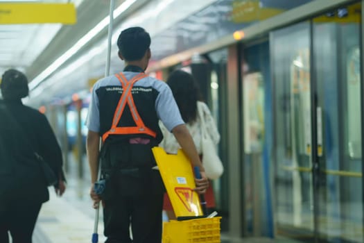 People activities in the MRT Train Platform in Jakarta, Indonesia. April 20, 2023. Street Photography. People Photography.