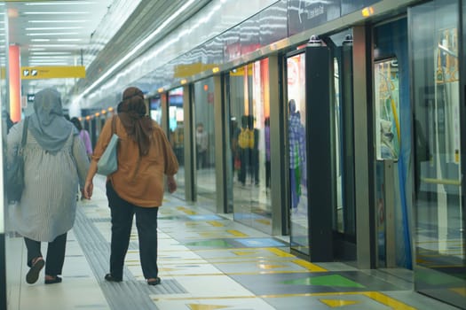 People activities in the MRT Train Platform in Jakarta, Indonesia. April 20, 2023. Street Photography. People Photography.