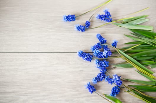 beautiful bouquet of spring flowers on a wooden table, rustic style.