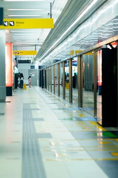 April 20, 2023. Jakarta, Indonesia. MRT Train Platform situation. Indoor Photography with people activities.