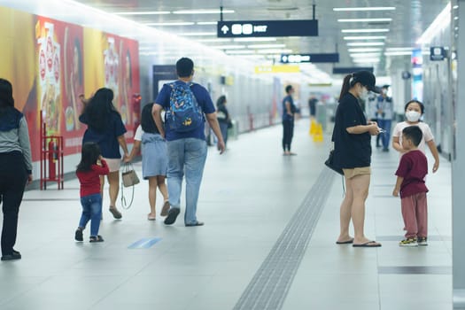 April 20, 2023. Jakarta, Indonesia. MRT Train Platform situation. Indoor Photography with people activities.