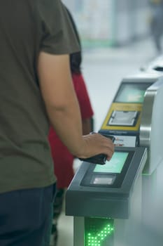 Close up of MRT tapping card in Jakarta, Indonesia. April 20, 2023. Publice service and street photos.