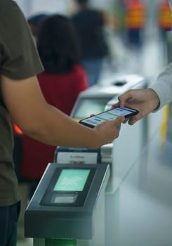 Close up of MRT tapping card in Jakarta, Indonesia. April 20, 2023. Publice service and street photos.