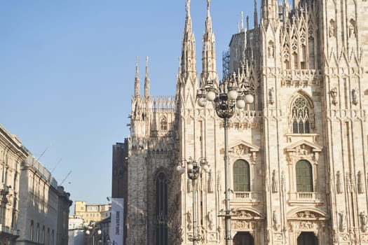 Milan, Italy - February 15, 2023: Milan Cathedral in Piazza Duomo during the day, Milan. Cathedral of the Duomo.