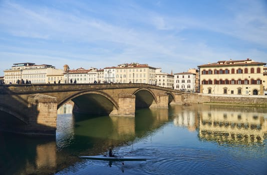 View of the river Arno and buildings from the embankment in Florence. High quality photo