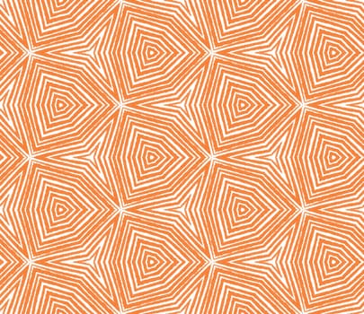 Textured stripes pattern. Orange symmetrical kaleidoscope background. Textile ready gorgeous print, swimwear fabric, wallpaper, wrapping. Trendy textured stripes design.