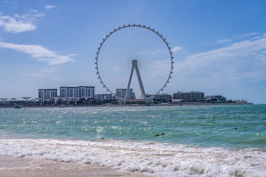 The Ain Dubai or Dubai Eye Observation Wheel on BlueWaters Island off the coast by JBR beach in the UAE