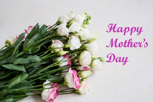 bouquet of delicate roses, eustoma, hydrangea .Flowers composition. Flower card mockup. Mother's Day, Valentine's Day, birthday. Copy space. Congratulatory template. Wedding invitation.Selective focus