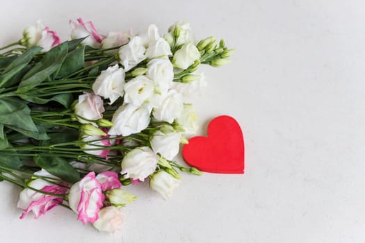 bouquet of delicate roses, eustoma, hydrangea .Flowers composition. Flower card mockup.