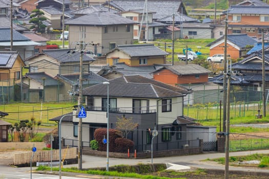 Large houses in quiet Japanese small town in countryside. High quality photo