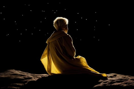 The Little Prince. Antoine Marie Roger de Saint Exupery. A timeless classic, a book, a story, for children and adults. Creative reproduction, young man, hero pilot.