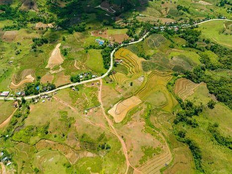 Aerial view of agricultural landscape with farmland in the countryside. Negros, Philippines