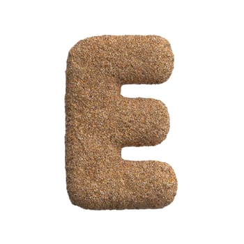 Sand letter E - large 3d beach font isolated on white background. This alphabet is perfect for creative illustrations related but not limited to Holidays, travel, ocean...