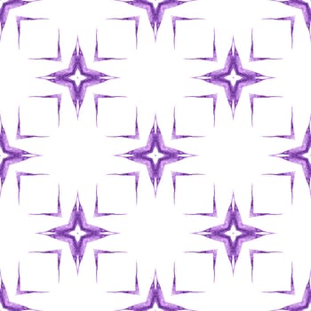 Ikat repeating swimwear design. Purple resplendent boho chic summer design. Textile ready wondrous print, swimwear fabric, wallpaper, wrapping. Watercolor ikat repeating tile border.