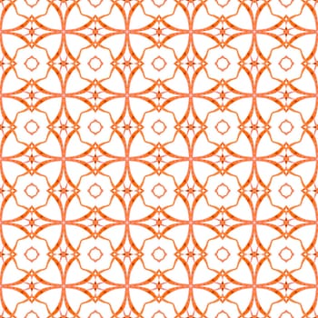 Textile ready wondrous print, swimwear fabric, wallpaper, wrapping. Orange incredible boho chic summer design. Tiled watercolor background. Hand painted tiled watercolor border.