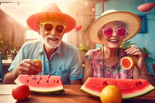 Proper Nutrition. Giving up bad habits, health, a strong body, Older age to be happy and cheerful and cheerful, Senior couple, old seniority, Healthy eating, fruits and vegetables