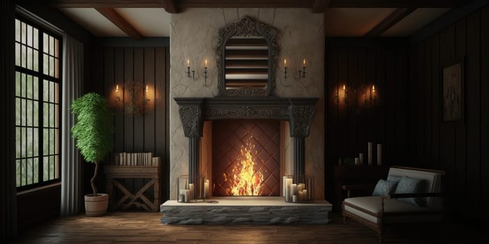 fireplace in luxury home interior design. superlative generative AI image.