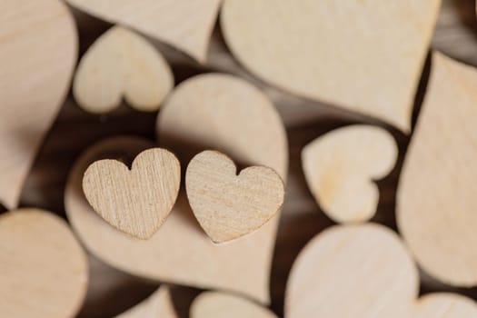 Many wooden colorless hearts background for Valentine day celebration design