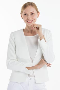 Closeup portrait of beautiful mid adult business woman smiling