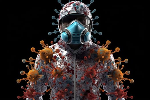 Virus, non-cellular infectious agent, bacteria resposible influenza dangerous flu strain pandemic. Microscope. corona virus disease Viruses in infected organism , viral disease epidemic.